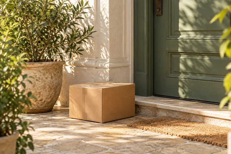 Ein Paket vor einer Wohnungstür